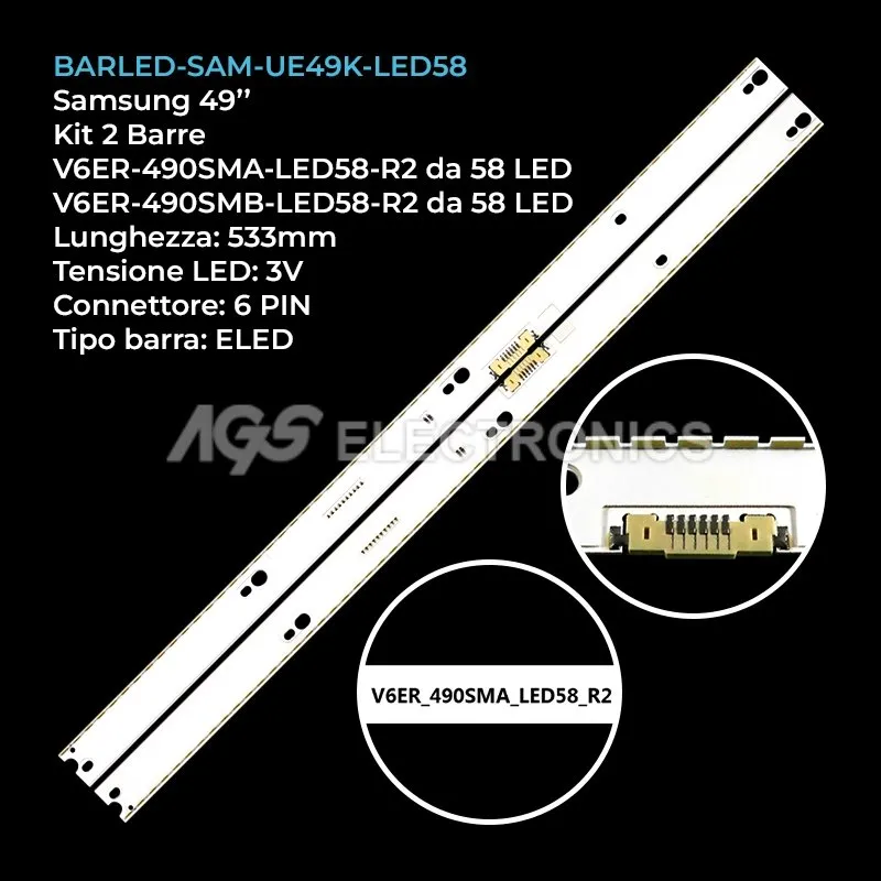 kit 2 barre LED retroilluminazione per Samsung 49 pollici pannello CYVK049HGAV4H