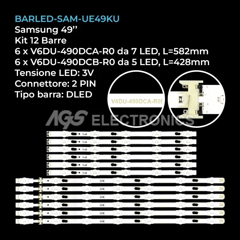 kit 12 barre LED retroilluminazione per Samsung 49 pollici modello UE49JU6600UXUZ