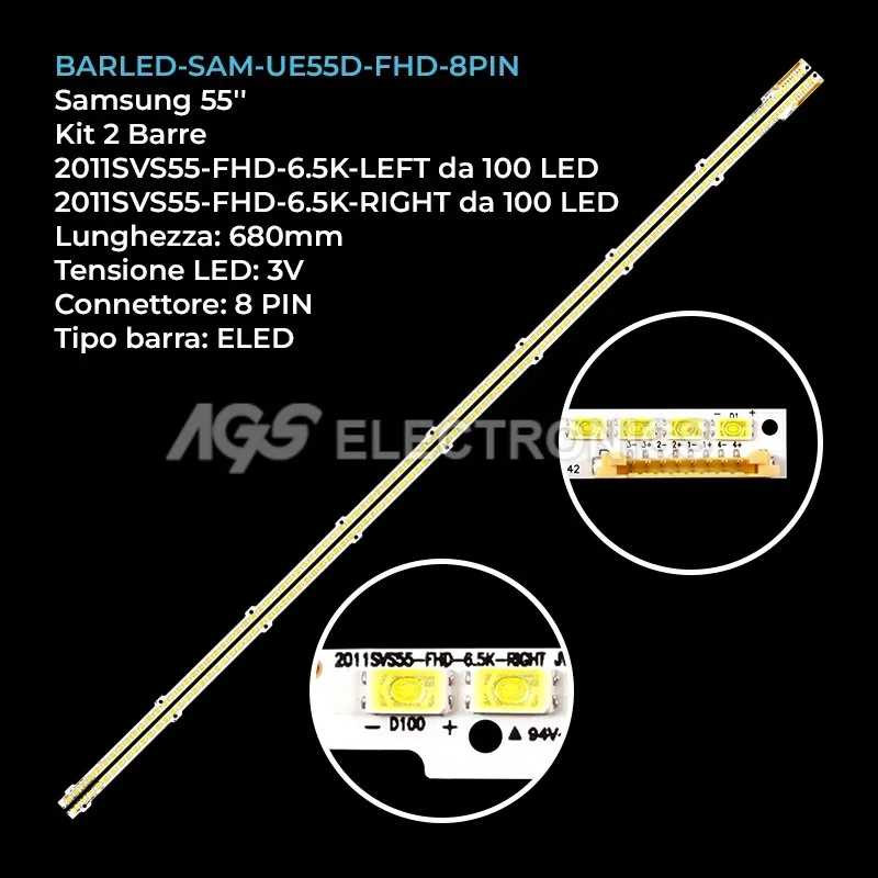 kit 2 barre LED retroilluminazione per Samsung 55 pollici pannello LH55MEPLGCXS