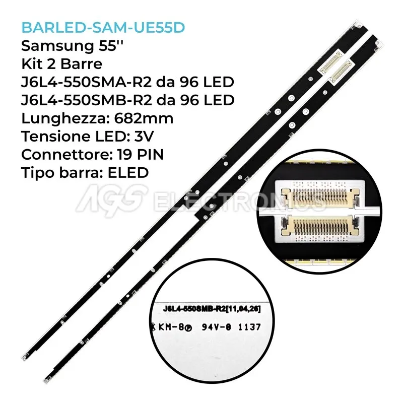 kit 2 barre LED retroilluminazione per Samsung 55 pollici modello LH55UEPLGCXL