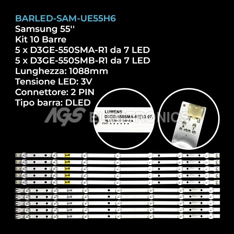 kit 10 barre LED retroilluminazione per Samsung 55 pollici modello UN55H5203AFXZX