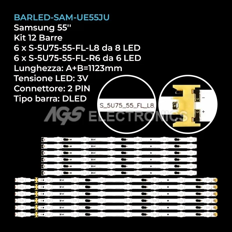 kit 12 barre LED retroilluminazione per Samsung 55 pollici modello UE55KU6099UXZG