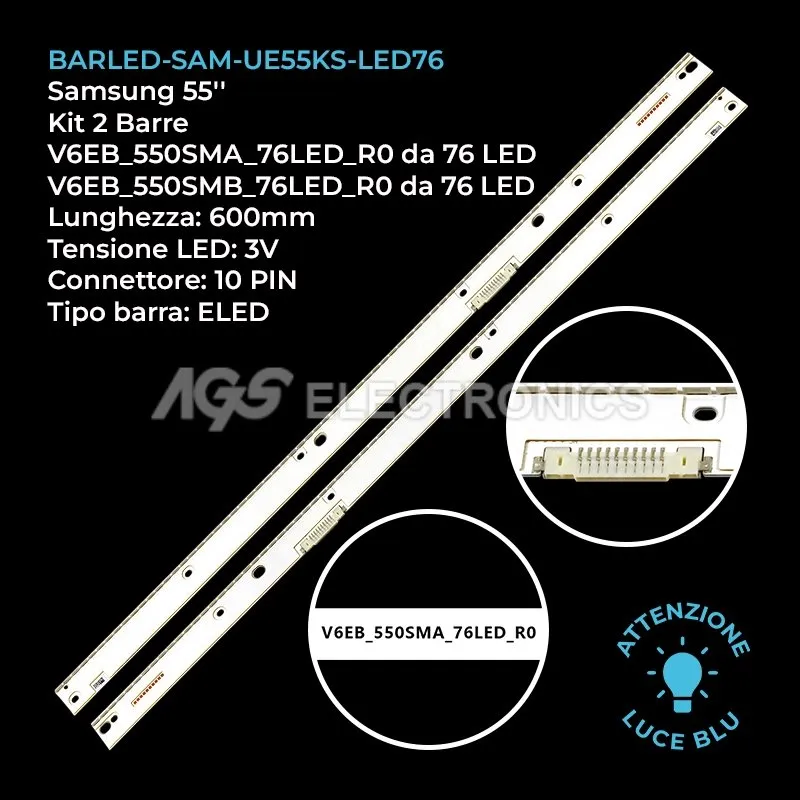 kit 2 barre LED retroilluminazione per Samsung 55 pollici modello UA55KS9000RLHE