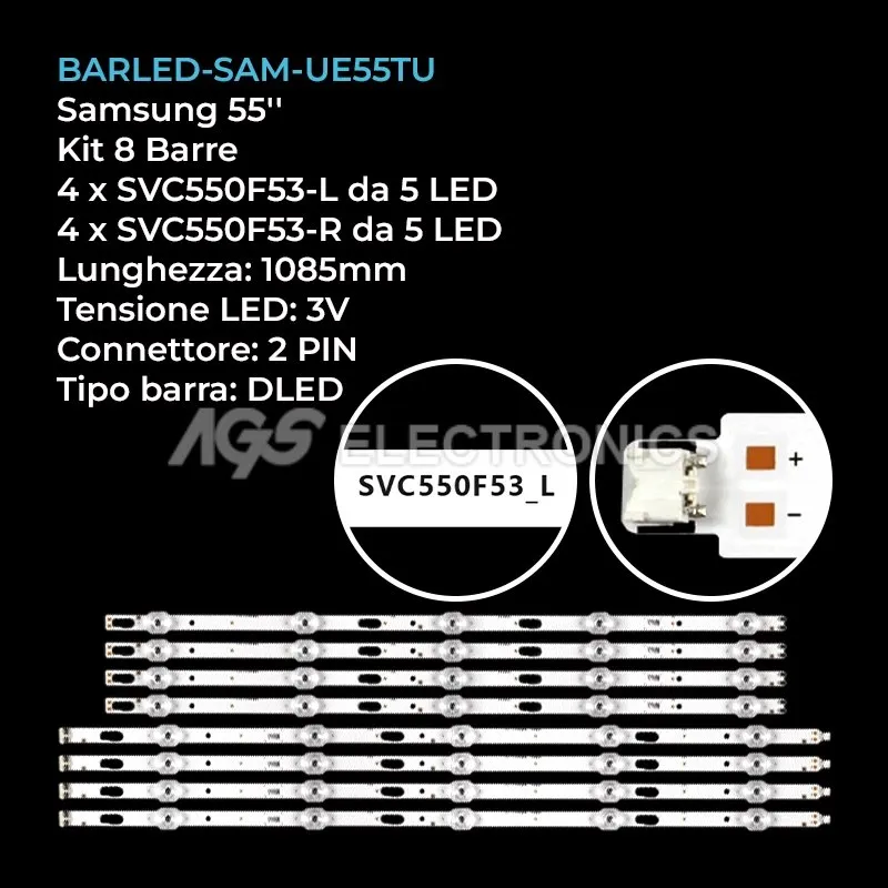 kit 8 barre LED retroilluminazione per Samsung 55 pollici modello UE55TU7500