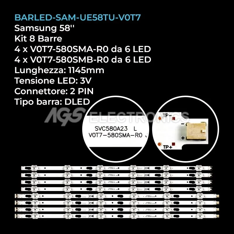 kit 8 barre LED retroilluminazione per Samsung 58 pollici modello UE58TU7500