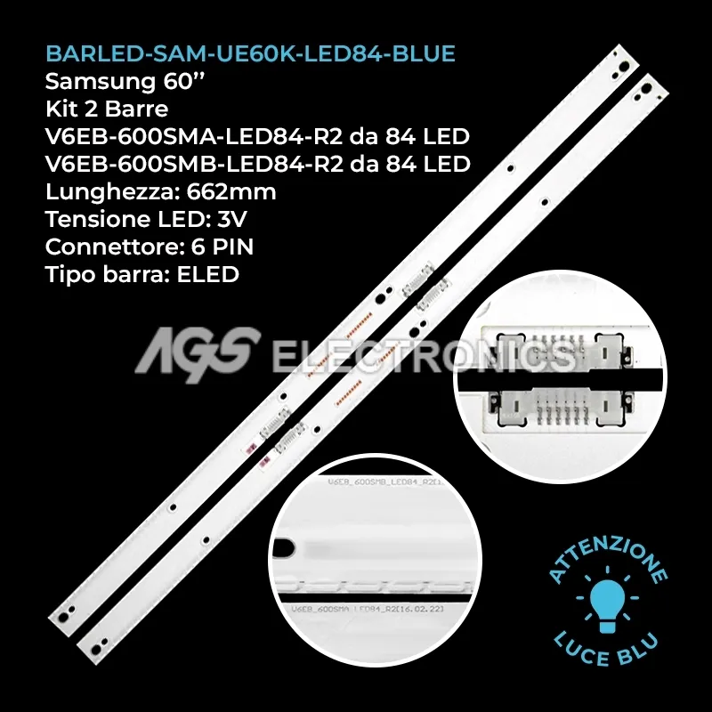 kit 2 barre LED retroilluminazione per Samsung 60 pollici modello UE60KS7000UXZT