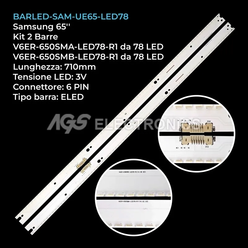 kit 2 barre LED retroilluminazione per Samsung 65 pollici modello UN65MU6500KXZL
