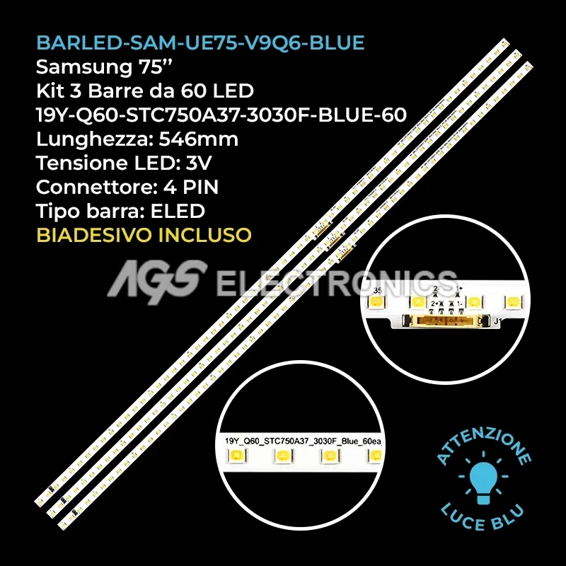 kit 3 barre LED retroilluminazione per Samsung 75 pollici modello QE75LS01RAUXZG