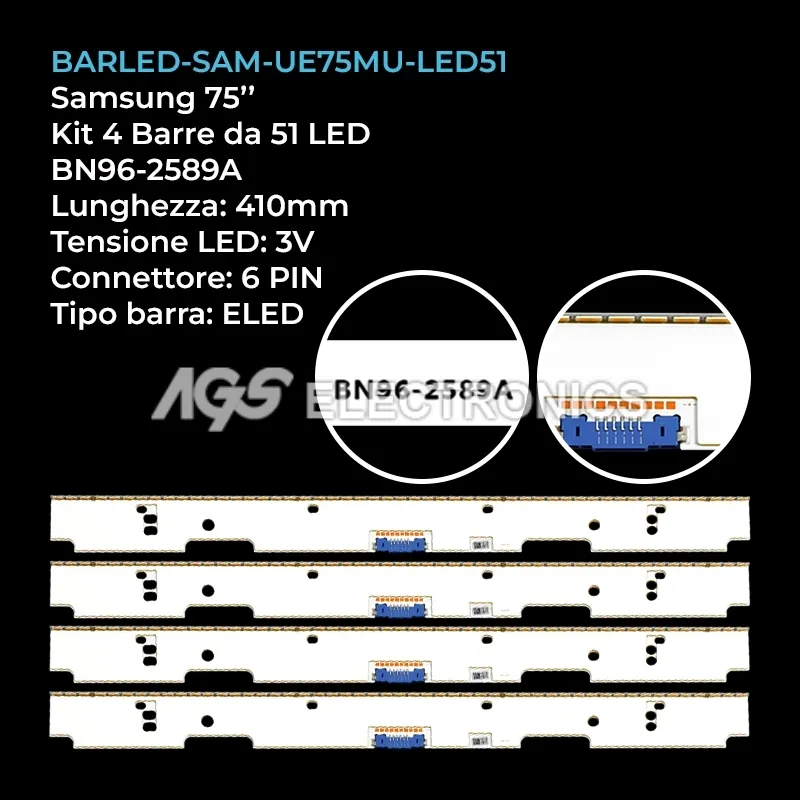 kit 4 barre LED retroilluminazione per Samsung 75 pollici modello UN75MU7500GXZS