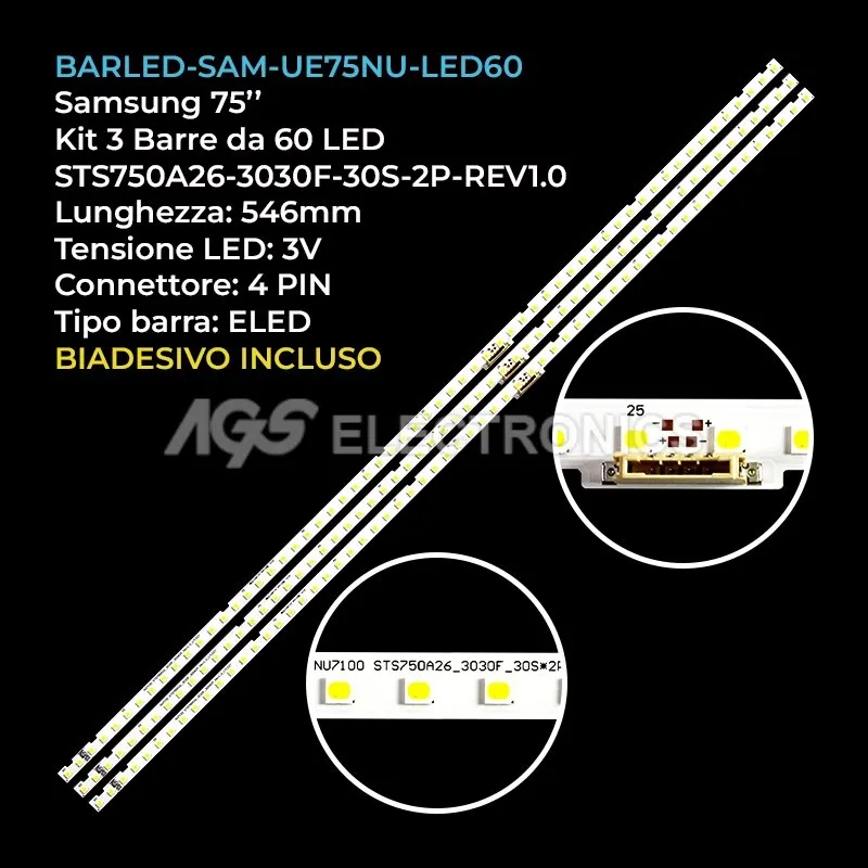 kit 2 barre LED retroilluminazione per Samsung 75 pollici modello UE75RU7090