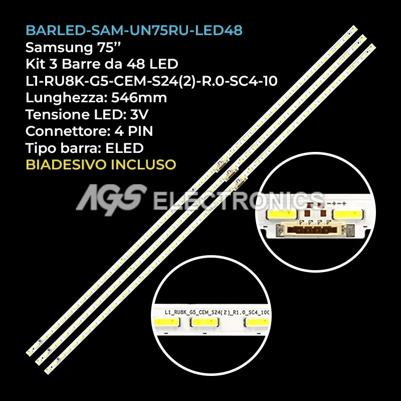 kit 3 barre LED retroilluminazione per Samsung 75 pollici modello LH75QBREBGCXZA