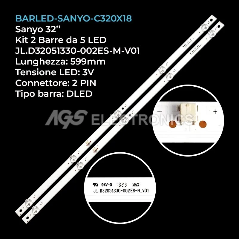kit 2 barre LED retroilluminazione per United 32 pollici modello LED32HS72AG