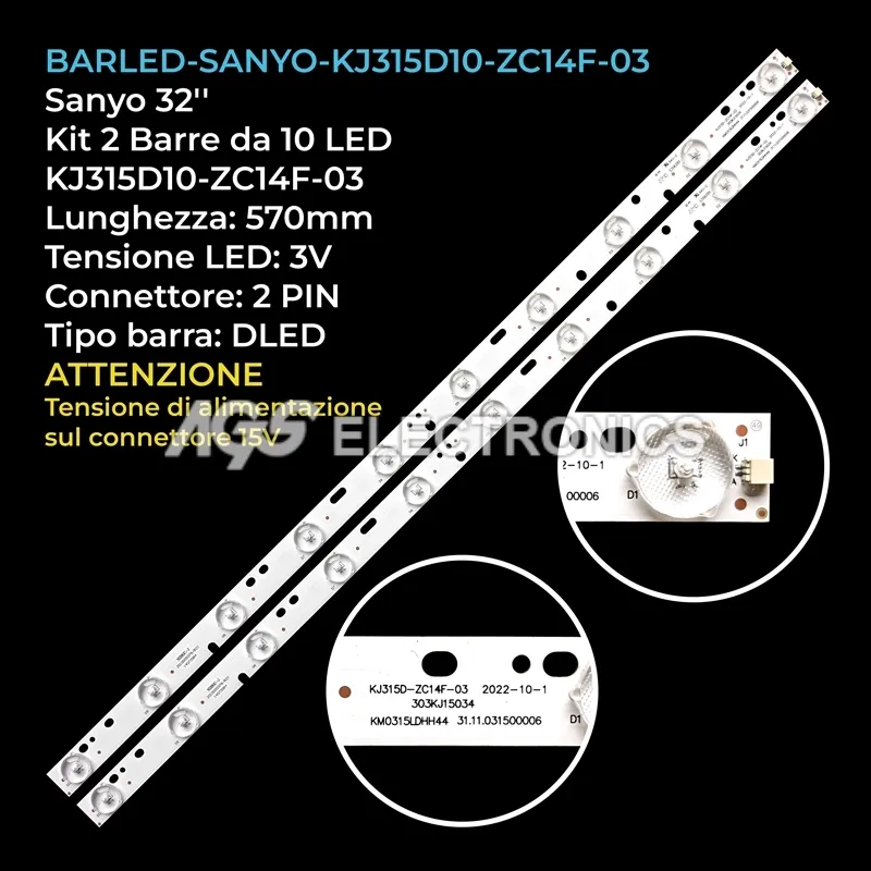 kit 2 barre LED retroilluminazione per Bravis 32 pollici modello LEDDH3230BH
