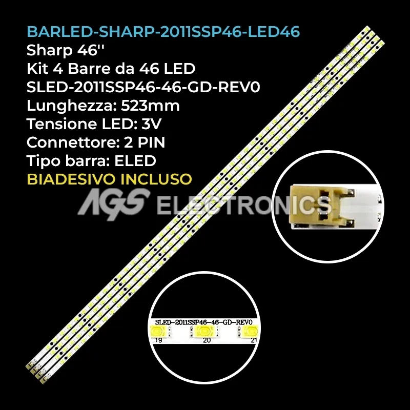 kit 4 barre LED retroilluminazione per Sharp 46 pollici modello LC46LX830A