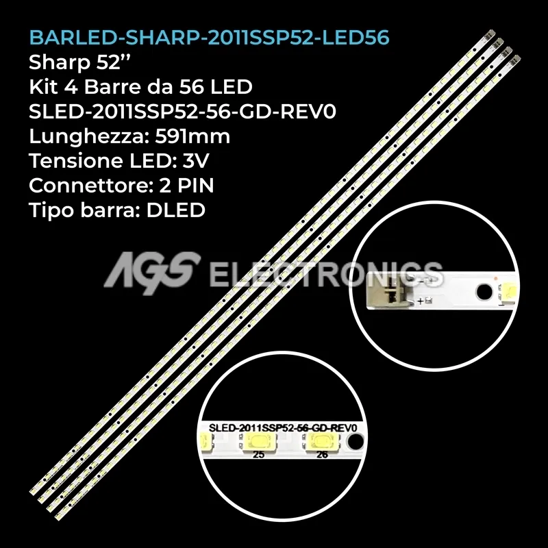 kit 4 barre LED retroilluminazione per Sharp 52 pollici modello LC52LE830E