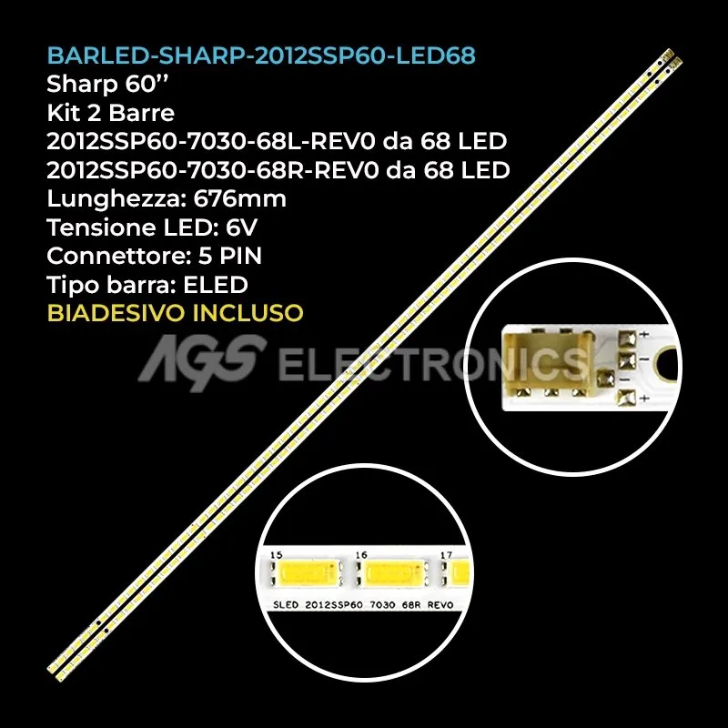 kit 2 barre LED retroilluminazione per Sharp 60 pollici modello LC60LE743E