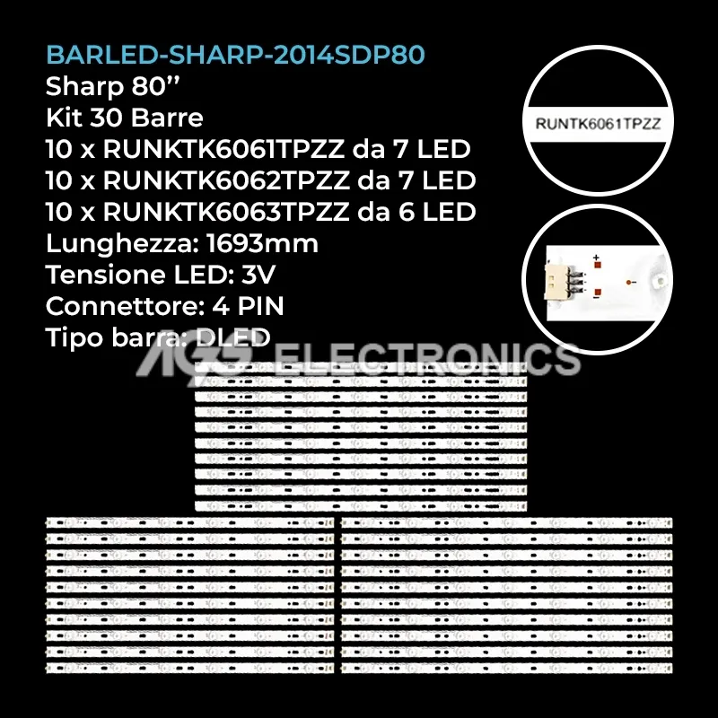 kit 30 barre LED retroilluminazione per Sharp 80 pollici modello LC80UE30U