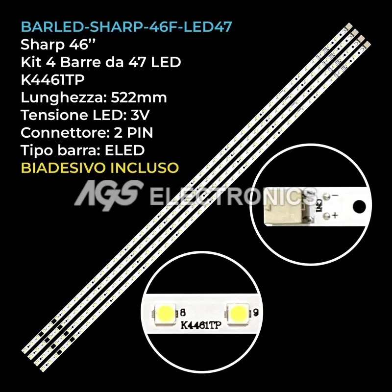 kit 4 barre LED retroilluminazione per Sharp 46 pollici modello LK460D3LWARX