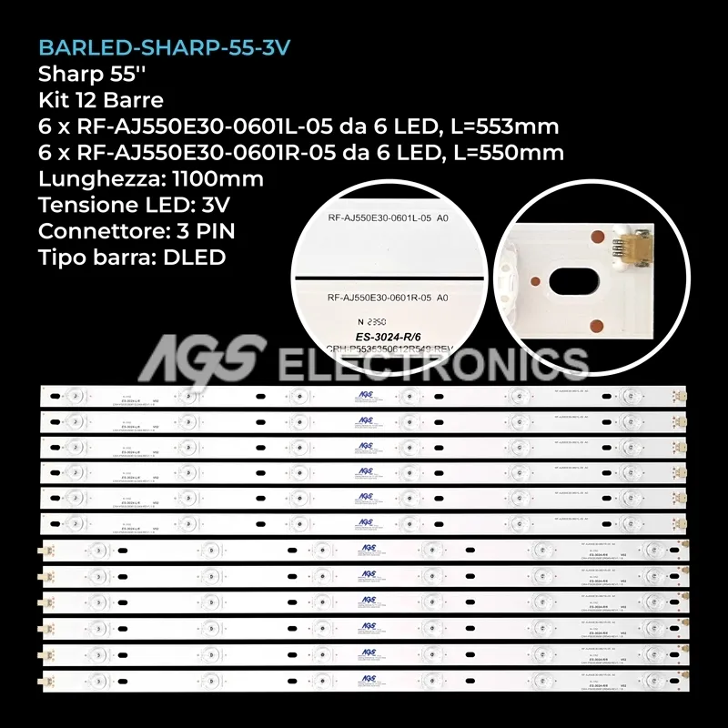 kit 12 barre LED retroilluminazione per Sharp 55 pollici modello LC55CUG8461E