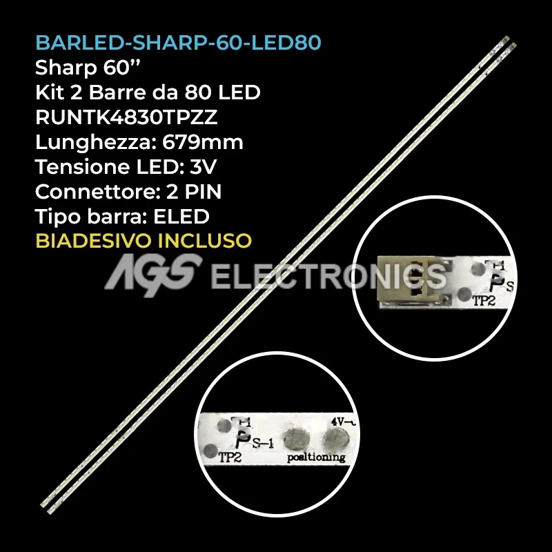 kit 2 barre LED retroilluminazione per Sharp 60 pollici modello LC60LE830EB