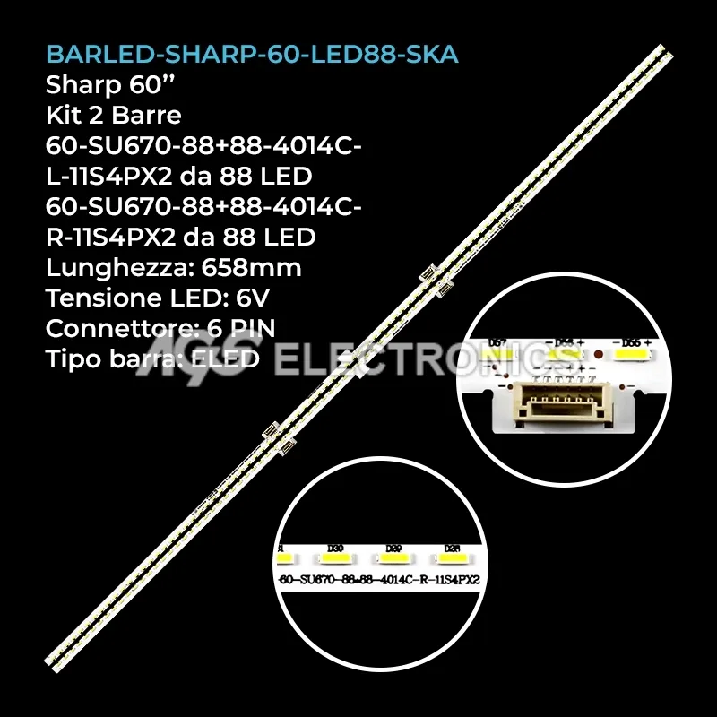 kit 2 barre LED retroilluminazione per Sharp 60 pollici modello 60C6UZ