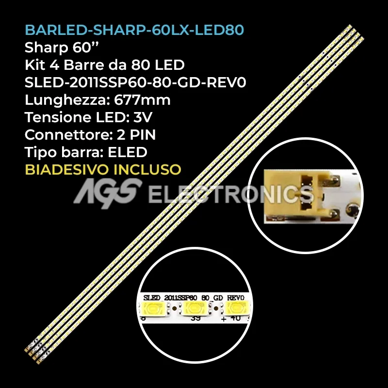 kit 4 barre LED retroilluminazione per Sharp 60 pollici modello LCD60LX840A