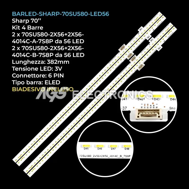 kit 4 barre LED retroilluminazione per Sharp 70 pollici modello LC70UI9362E