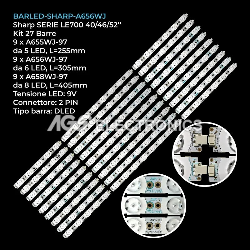 kit 27 barre LED retroilluminazione per Sharp 65 pollici modello LK520D3FZL0Z