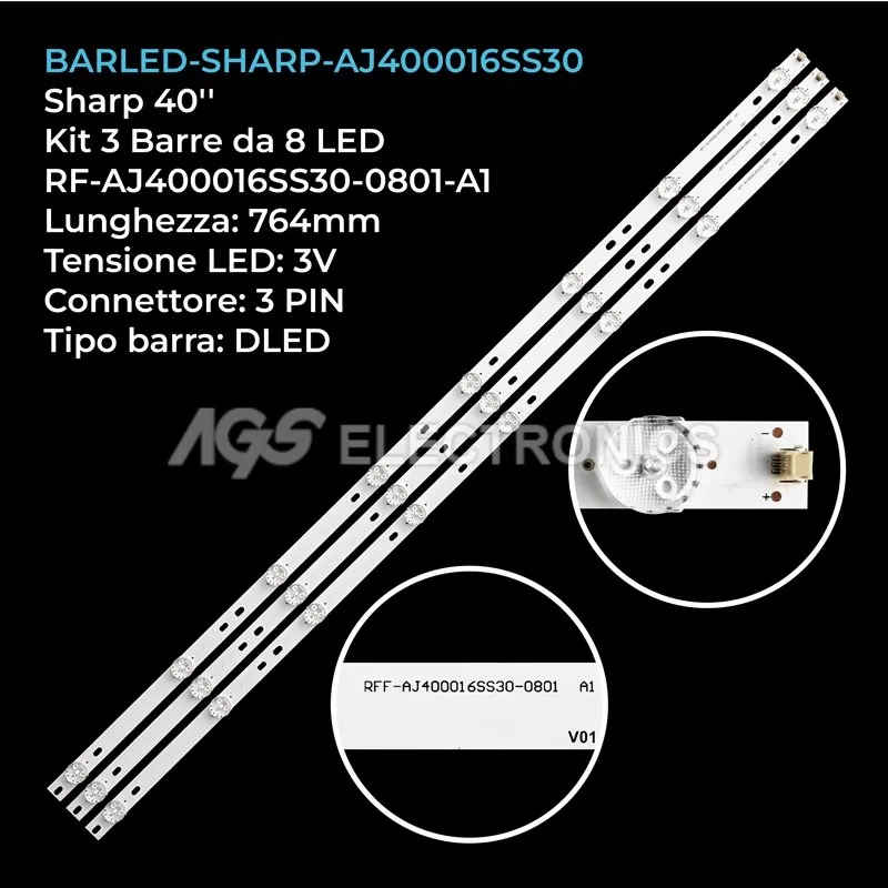 kit 3 barre LED retroilluminazione per Sharp 40 pollici modello LC40BJ2KE