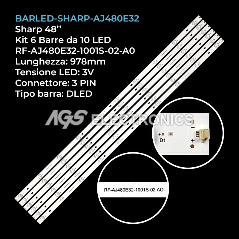 kit 6 barre LED retroilluminazione per Sharp 48 pollici modello LC48CFE4041K