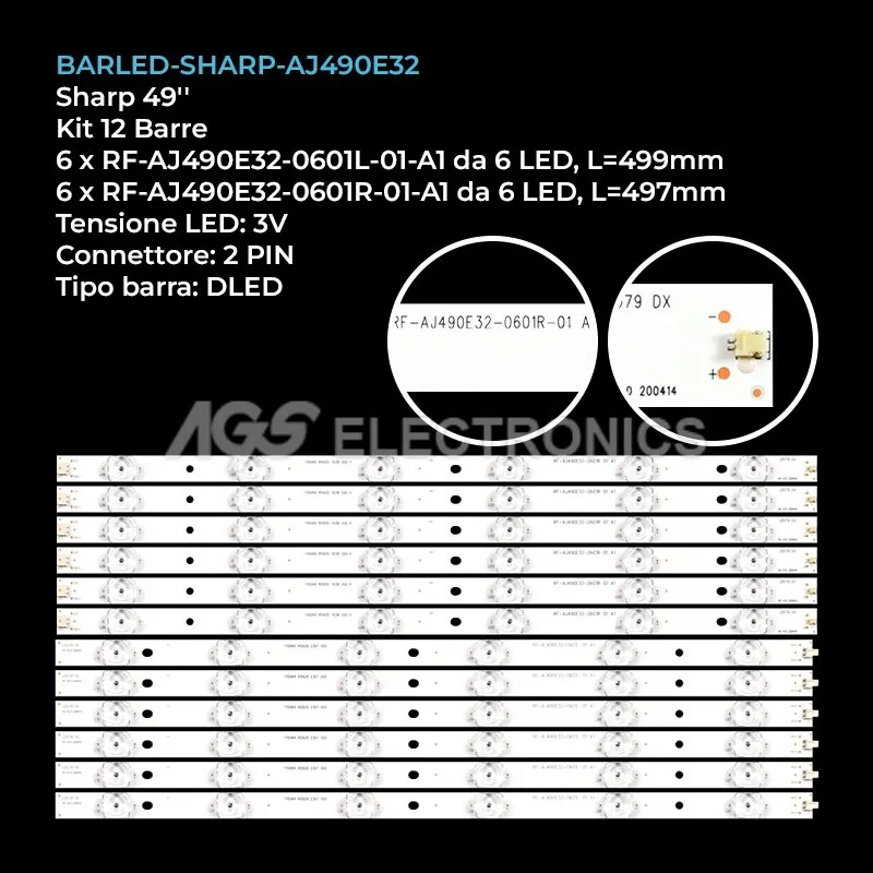 kit 12 barre LED retroilluminazione per Sharp 49 pollici modello LC49CFF5001K