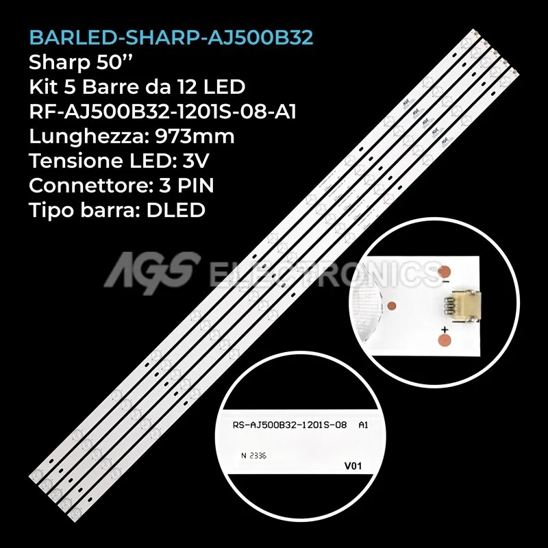 kit 5 barre LED retroilluminazione per Sharp 50 pollici modello 50BL3KA