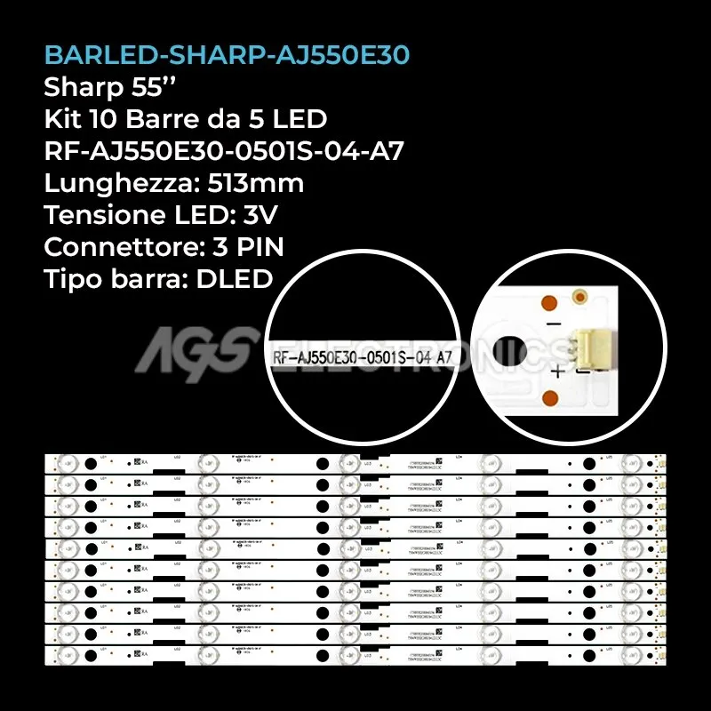 kit 10 barre LED retroilluminazione per Sharp 55 pollici modello LC55UI7352K