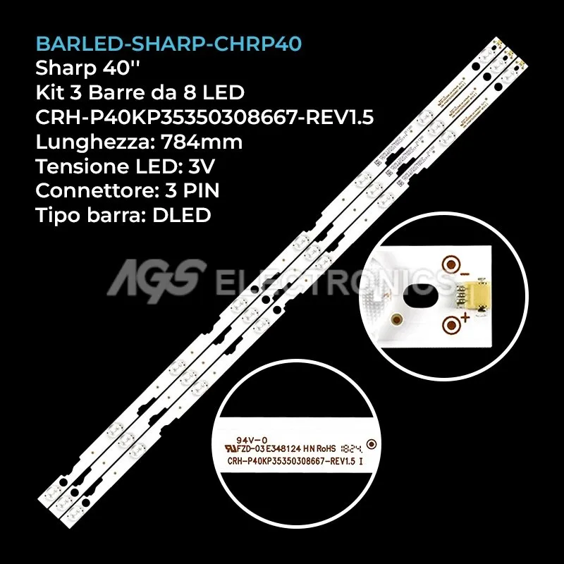 kit 3 barre LED retroilluminazione per Sharp 40 pollici modello LC40CFF5222K