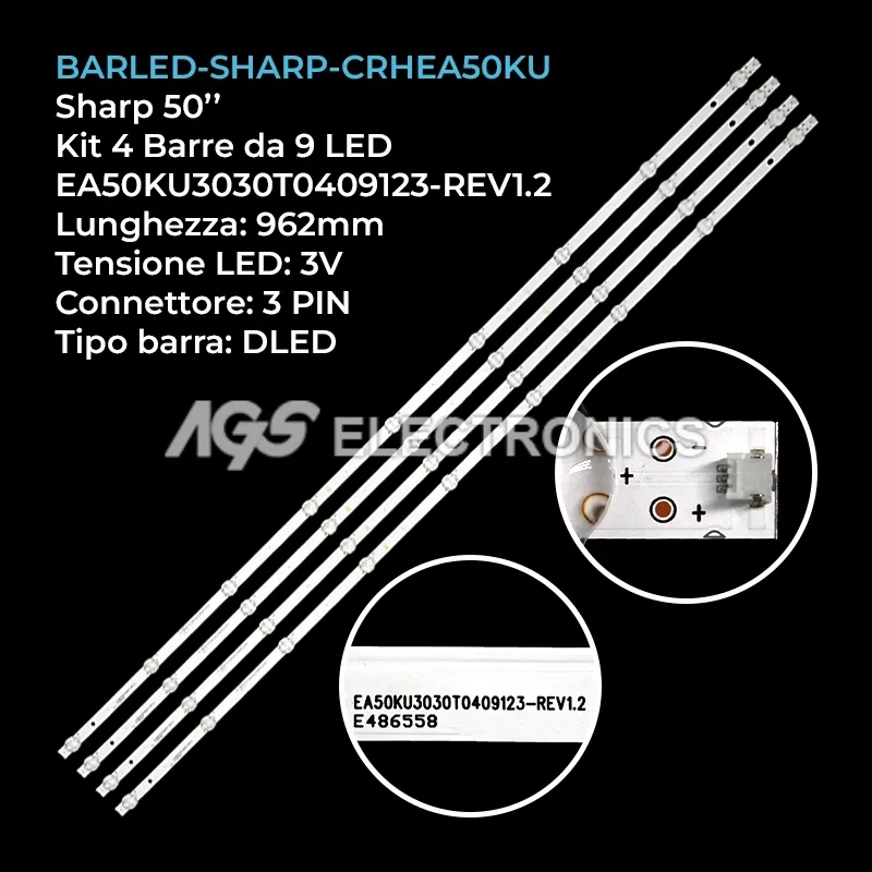 kit 4 barre LED retroilluminazione per Sharp 50 pollici modello 50DN4EA
