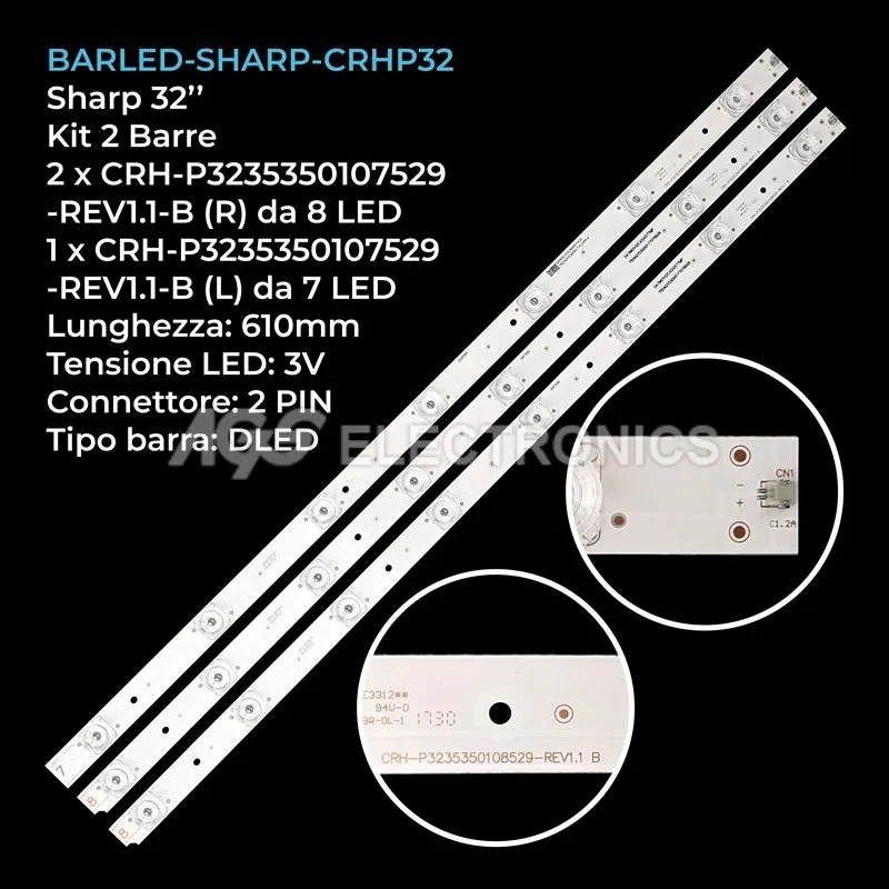 kit 3 barre LED retroilluminazione per Sharp 32 pollici modello LC32CHF5111K
