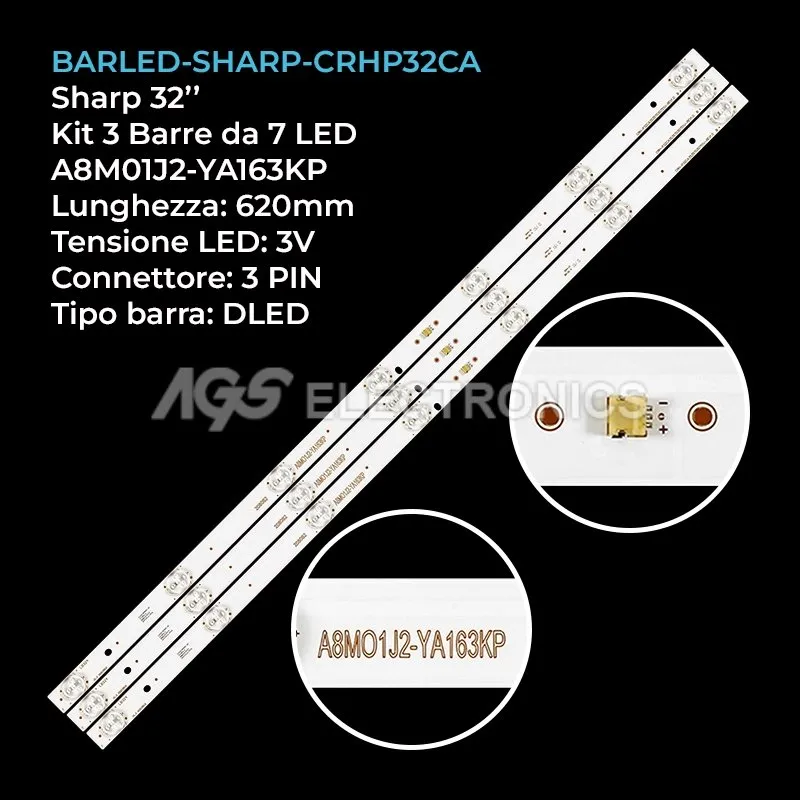 kit 3 barre LED retroilluminazione per Sharp 32 pollici modello LSC320AN02