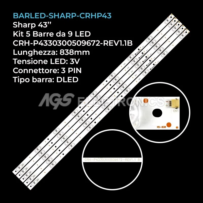 kit 5 barre LED retroilluminazione per Sharp 43 pollici modello 43CUG8461KS