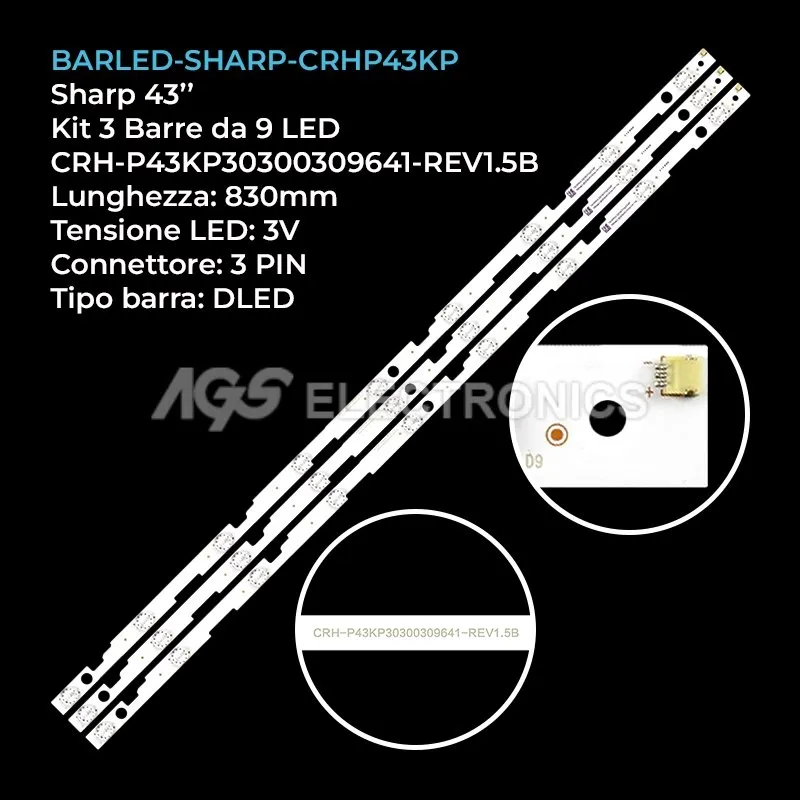 kit 3 barre LED retroilluminazione per Sharp 43 pollici modello LC43UI7552E