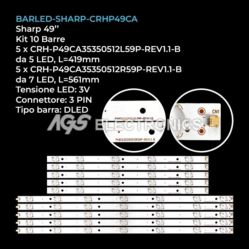 kit 10 barre LED retroilluminazione per Sharp 49 pollici modello HWV495202Y