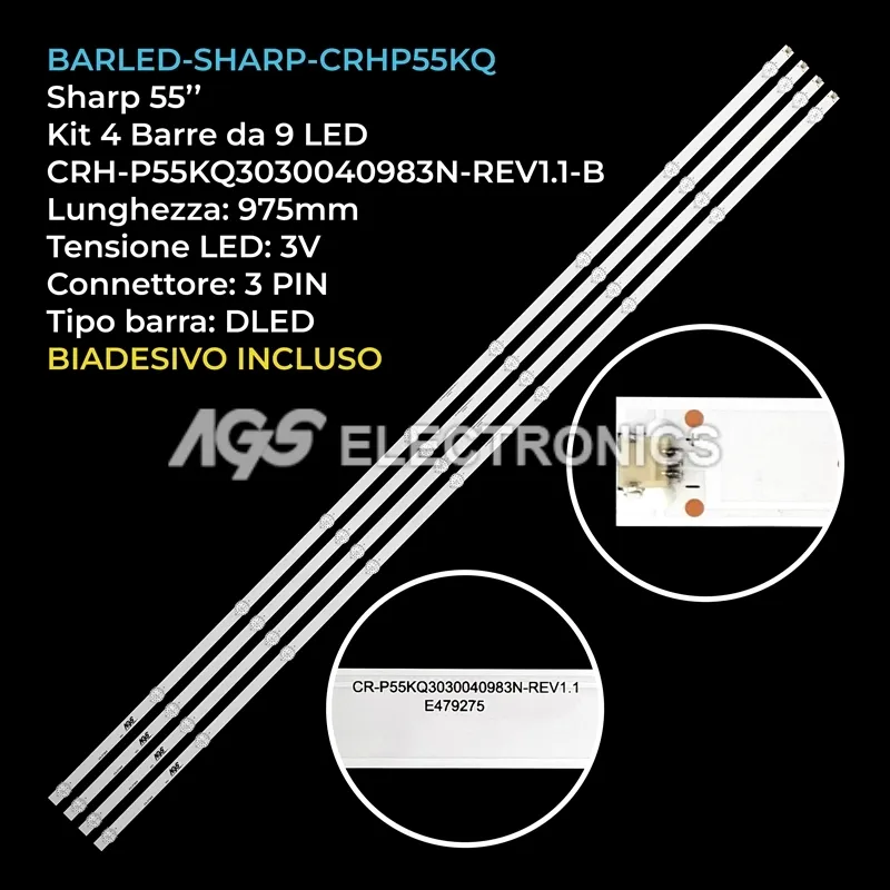 kit 4 barre LED retroilluminazione per Sharp 55 pollici modello 55BL3EA