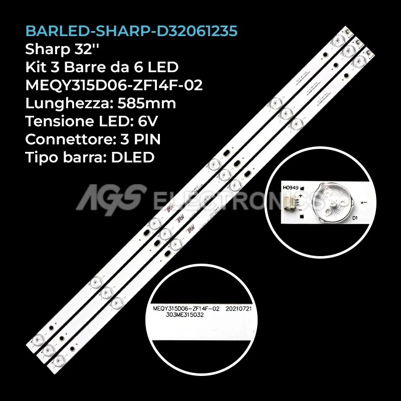 kit 3 barre LED retroilluminazione per Haier 32 pollici modello HDLED32A8