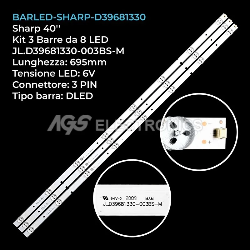 kit 3 barre LED retroilluminazione per Sharp 40 pollici modello 40DFS69