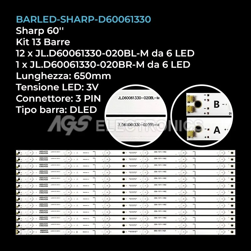 kit 13 barre LED retroilluminazione per Sharp 60 pollici modello LC60UI7652E