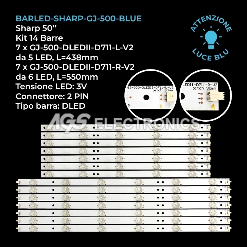 kit 14 barre LED retroilluminazione per Sharp 50 pollici modello LC50LD264E