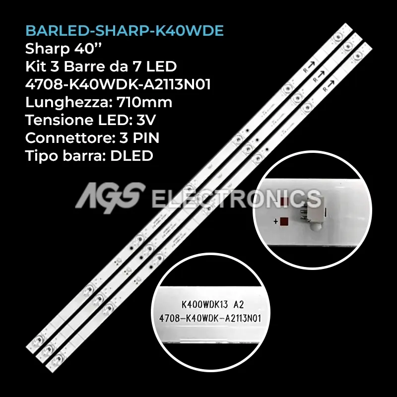 kit 3 barre LED retroilluminazione per Sharp 40 pollici modello 40FG4EA