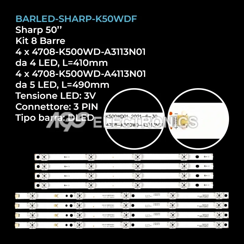 kit 8 barre LED retroilluminazione per Sharp 50 pollici modello 4TC50CEXA