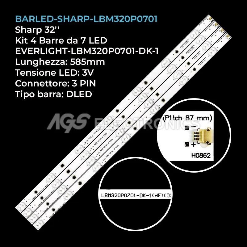 kit 4 barre LED retroilluminazione per Sharp 32 pollici modello LC32LD165RU