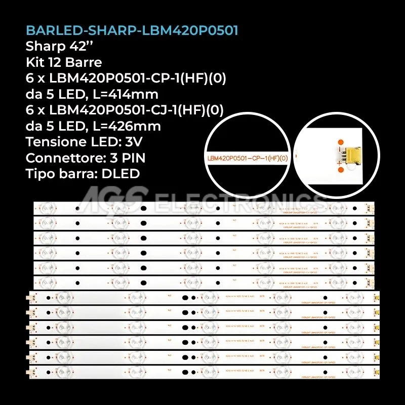 kit 12 barre LED retroilluminazione per Sharp 42 pollici modello LC4ZLD265E