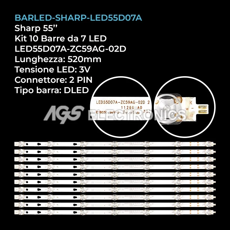 kit 10 barre LED retroilluminazione per Sharp 55 pollici modello ST5461D182